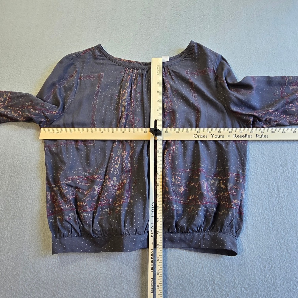 Melrose and Market Blouse Womens S Grey Pink Floral Bell Sleeve Tie Back Modal - Picture 7 of 7